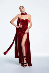 2025 New Spring Women Sexy Strapless Velvet Bodycon Long Dress Celebrate Fashion Evening Party Cocktail Outfit